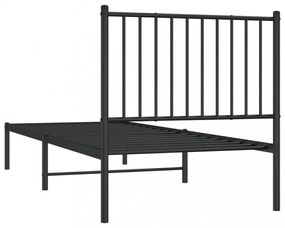 fekete fém ágykeret fejtámlával 80 x 200 cm