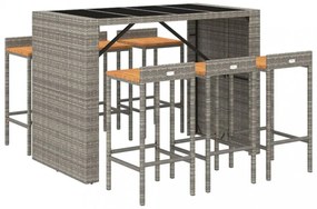 7 részes szürke polyrattan és tömör akácfa kerti bárszett