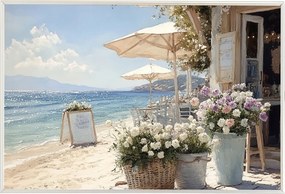 Poszter Keret Alumínium Tájkép Nyár Tenger Strand Bár Kávézó Nap 60x40