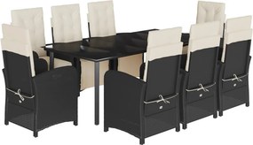 vidaXL 9 részes fekete polyrattan kerti étkezőgarnitúra párnákkal