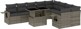 vidaXL 10 részes szürke polyrattan kerti ülőgarnitúra párnákkal