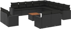 vidaXL 14 részes fekete polyrattan kerti ülőgarnitúra párnákkal