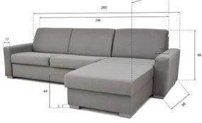 LEKA sarokkanapé ágyazható, tárolós, szürke, L alakú, mindennapi használatra