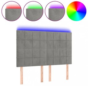 világosszürke bársony LED-es fejtámla 144x5x118/128 cm