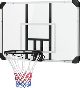 SPORTNOW Kosárlabdadobó Gyűrű Háttámlával, Kerti Kosárlabda Keret Ø45 cm Acél Gyűrűvel és Hálóval, Fali Kivitel, Kosárlabda Tábla Gyerekeknek, Tizenév