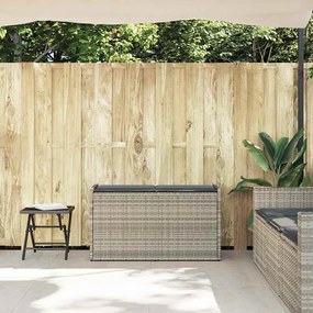 Világosszürke polyrattan kültéri tárolópad párnával 100 cm