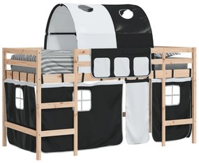 fehér-fekete tömör fenyő gyerek galériaágy alagúttal 90x190 cm