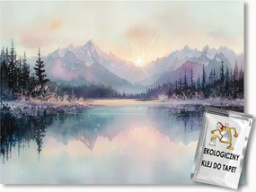 Fotótapéta Flizelina Tájkép Hegyek Erdő Fák Tó Nap 250x175 ragasztó
