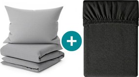 Krepp ágynemű szett DENYX BLEND szürke, hotelzseb + jersey lepedő 90 x 200 cm sötétszürke, egyszemélyes ágyhoz