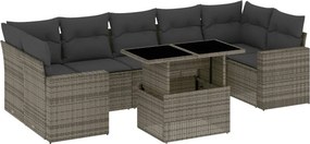 vidaXL 8 részes szürke polyrattan kerti ülőgarnitúra párnákkal