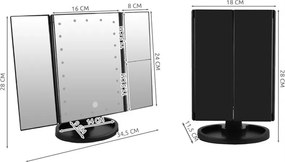 Állítható, forgatható, kihajtható LED-es tükör, fekete