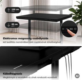 Elektromos ülő-álló íróasztal fiókkal és Qi vezeték nélküli töltővel fekete, 1400 mm: ELLIS