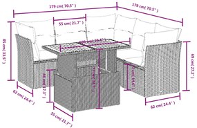 5 részes fekete polyrattan kerti kanapészett párnákkal