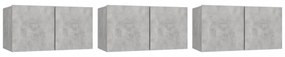 3 db betonszürke függő TV-szekrény 60 x 30 x 30 cm