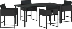 vidaXL Kert étkező szett párnával 5 pcs Fekete polirattan