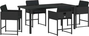 vidaXL Kert étkező szett párnával 5 pcs Fekete polirattan