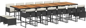 vidaXL 17 részes fekete polyrattan kerti étkezőgarnitúra párnákkal