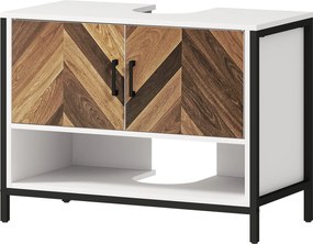 HOMCOM Fürdőszobai Mosdó Szekrény Mosdó Alatti Szekrény Pedállal, 2 Ajtó, Halhálós Minta, Krém és Dió, 80x40x60 cm | Aosom