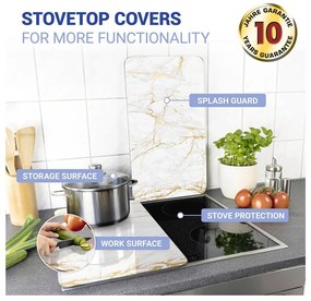 Fehér-aranyszínű edzett üveg tűzhely fedőlap szett 2 db-os 30x52 cm Marble – Wenko