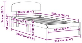 ágykeret fejvéggel 90x200 cm Tömör fenyőfából
