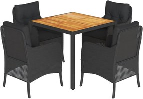 vidaXL 5 részes fekete polyrattan kerti étkezőgarnitúra párnákkal