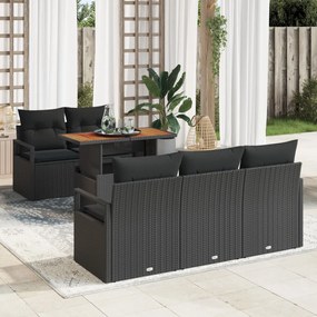 6 darabos Kert Kanapé Szett Párnákkal Fekete Poly Rattan