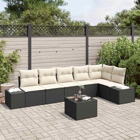 Kerti Kanapé Szett 7 pcs Fekete és krémszínű Poli rattan