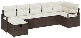 vidaXL Kanapé Szett párnával tárolóval 7 pcs Barna és Krém polirattan