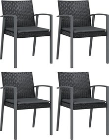 vidaXL 4 db fekete polyrattan kerti szék párnával 56,5x57x83 cm