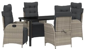vidaXL Kert étkező szett párnával 5 pcs Világosszürke polirattan