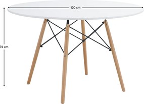 Étkezőasztal, fehér/matt/bükk, átmérő 120 cm, DEMIN NEW