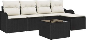 vidaXL Kerti Kanapé Szett 6 pcs Fekete polirattan