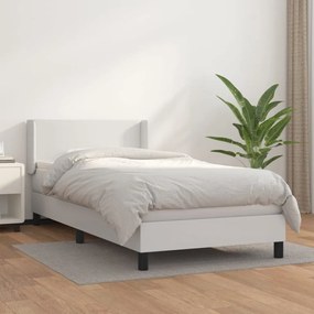 Fehér műbőr rugós ágy matraccal 80 x 200 cm