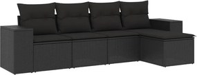 vidaXL 5 részes fekete polyrattan kerti kanapészett párnákkal