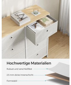 Tároló szekrény 8 szövet fiókkal, ruhás szekrény, fehér, szürke és tölgy 80x30x81cm