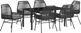 vidaXL Kert étkező szett párnával 7 pcs Fekete polirattan