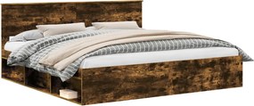 vidaXL Ágykeret fejtámlával Füstölt tölgy 200 x 200 cm Tömör fenyőfa