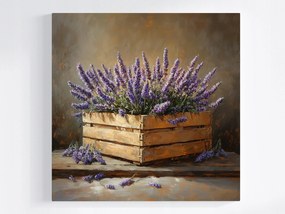 Vászonkép Canvas Dekoráció Fa Doboz Virágok Levendula 80x80