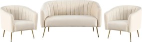 Design kétszemélyes kanapé, bézs Velvet szövet/gold króm-arany, BAGY