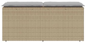 bézs polyrattan kerti pad párnával 110x40x44 cm