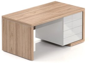 Lineart asztal 160 x 85 cm + jobb konténer, világos bodza / fehér