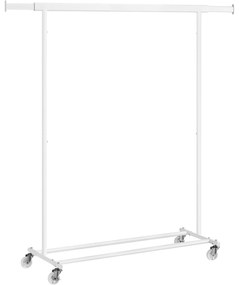 Ruhaáállvány, gurulós, ruháknak max teherbírás 90kg, fehér, 92-132 cm között állítható