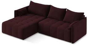 Borvörös kinyitható-tárolóhelyes sarokkanapé (bal oldali-heverő résszel) Moku – Makamii