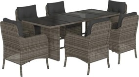vidaXL 7 részes szürke polyrattan kerti étkezőgarnitúra párnával