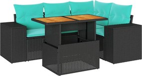 vidaXL 5 részes fekete polyrattan kerti kanapészett párnákkal