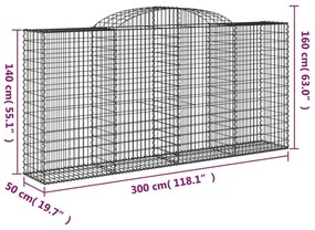 3 db íves horganyzott vas gabion kosár 300x50x140/160 cm
