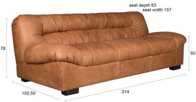 Konyakbarna bőr kanapé 214 cm Douglas – Dutchbone