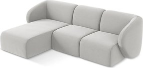 Világosszürke bársony sarokkanapé (bal oldali-heverő résszel) Lani – Makamii