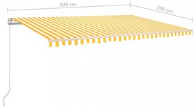 sárga és fehér kézzel kihúzható LED-es napellenző 5x3,5 m