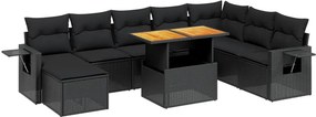 vidaXL 9 részes fekete polyrattan kerti ülőgarnitúra párnákkal
